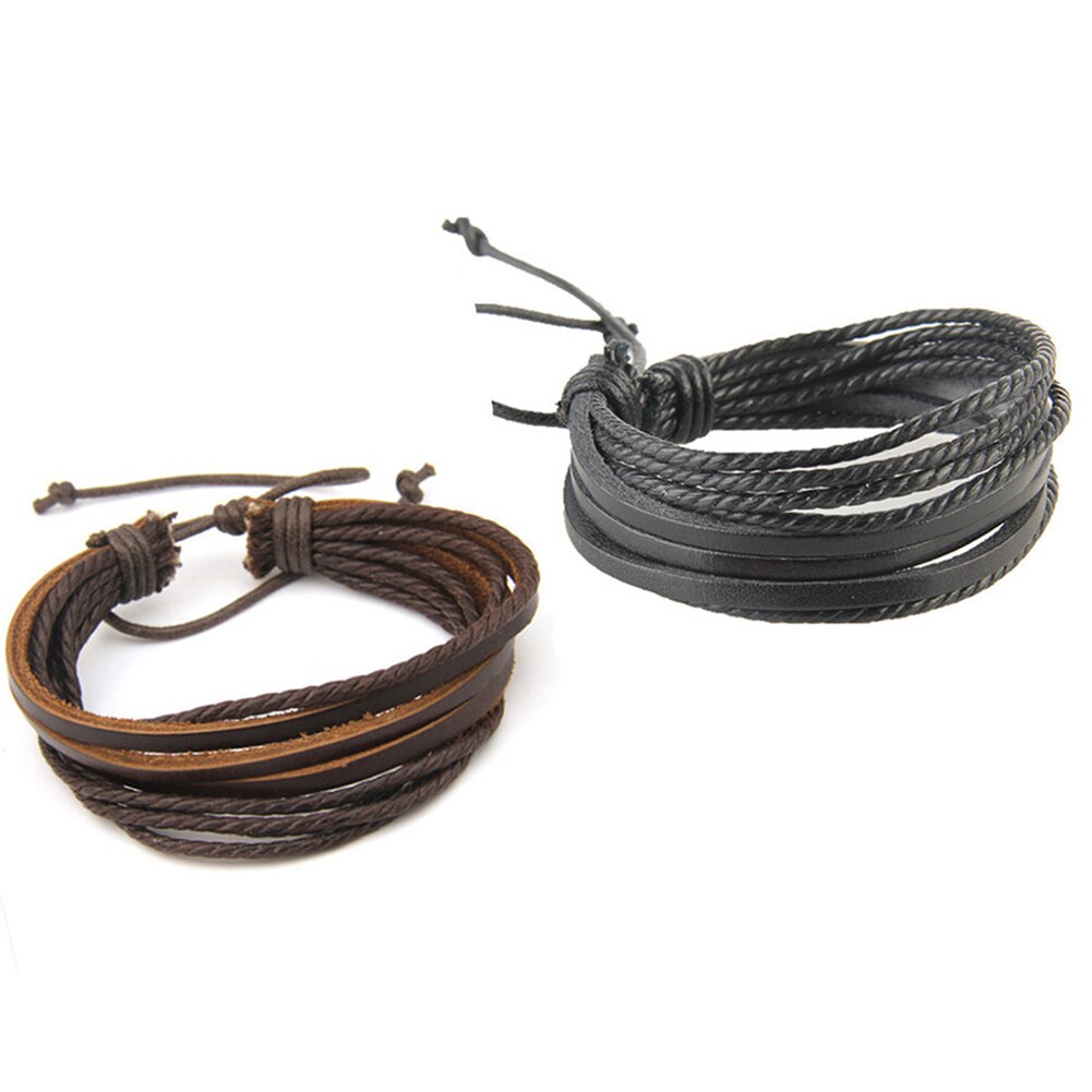 Pulseira de couro unissex, pulseira de couro da moda, para homens e mulheres, multi-camada de couro falso, trançado à mão, decoração de pulso para casais