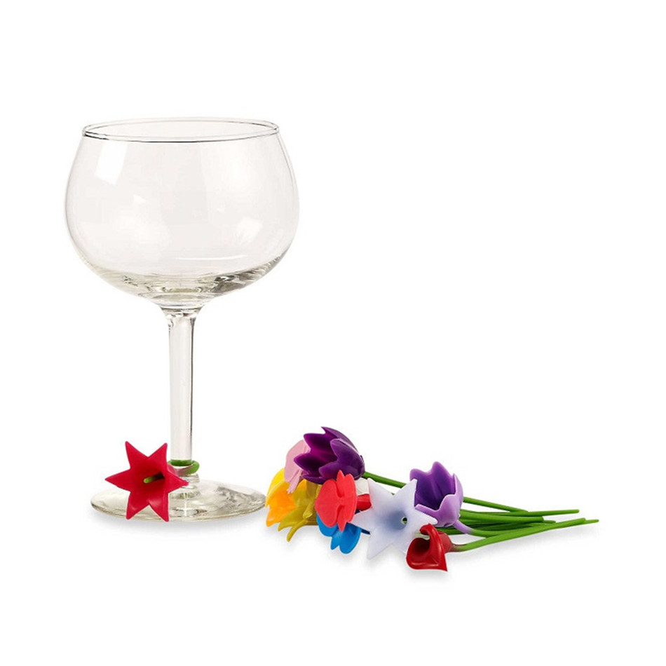 Seaan 6 stk blomster vin kop markør silikone label fest dedikeret glas kop genkendelsesværktøjer til vinglas