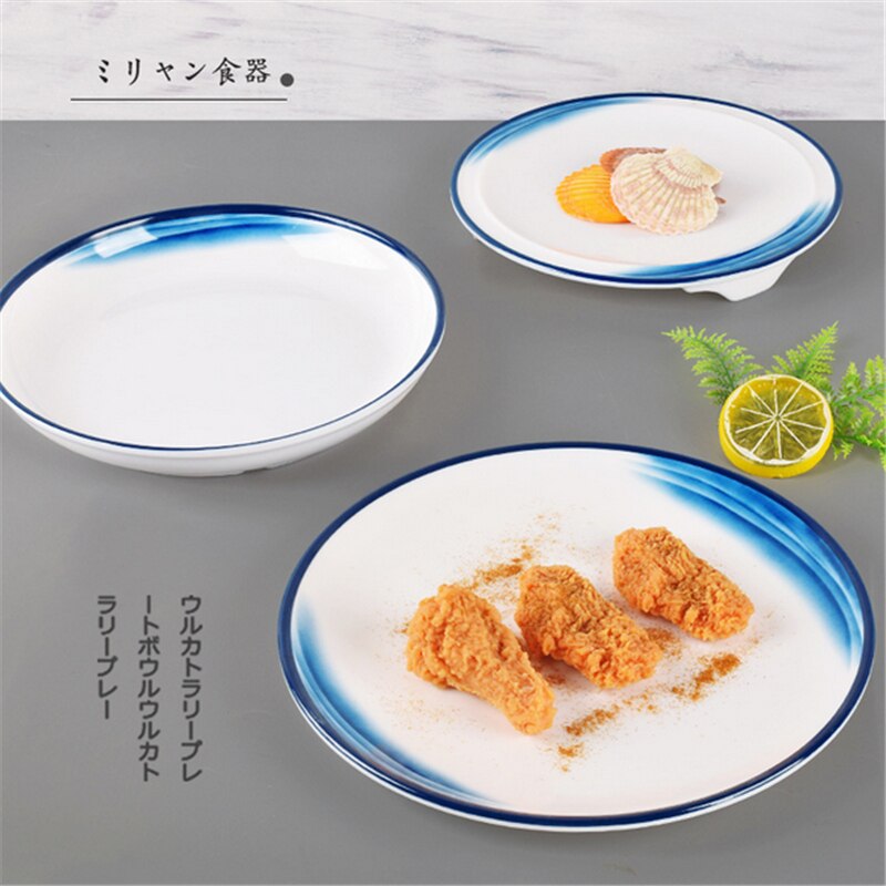 Melamin hav blå hvid service phnom penh geometri service keramisk fad porcelæn dessert porcelæn kage tallerken