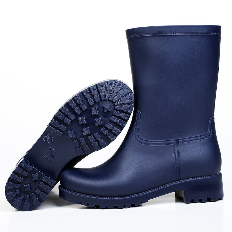 Aleafalling vesikengät naiset vedenpitävät bota mujer saappaat naisten sadesaappaat zapatos naisten sadesaappaat kumiset nelikulmaiset kengät  w006: Sininen / 5.5