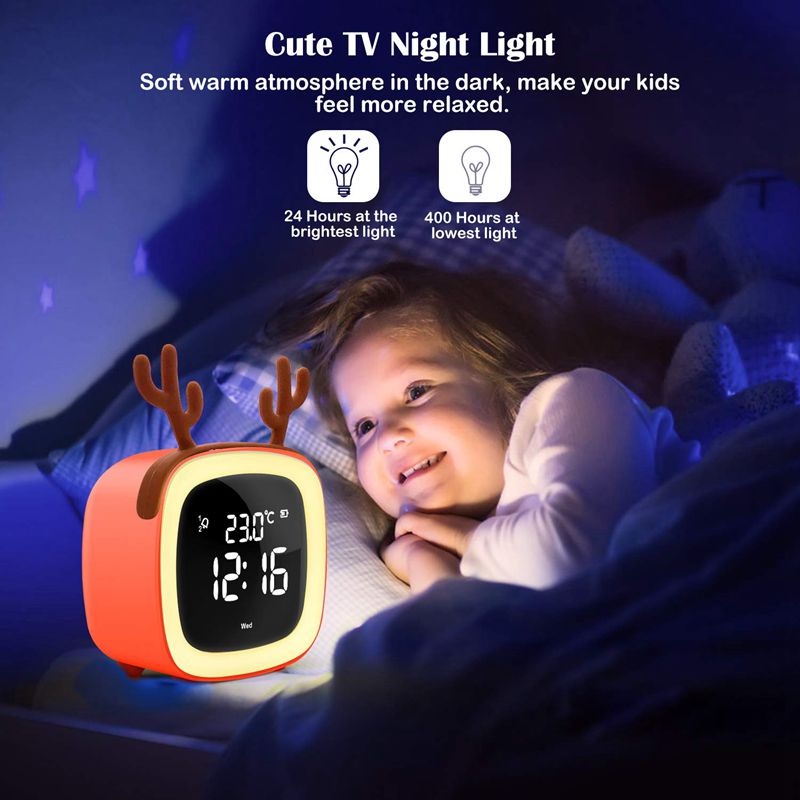 2pcs Cute Digital Alarm Clock for Kids Women Toddler Night Light,Dimmer,Sleep Timer - Blue & Orange