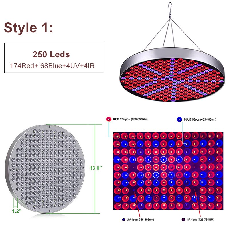1000w led odlingsljus fullspektrum lampa för växter fytolampa plantor groning tillväxt lampa med termometer hygrometer