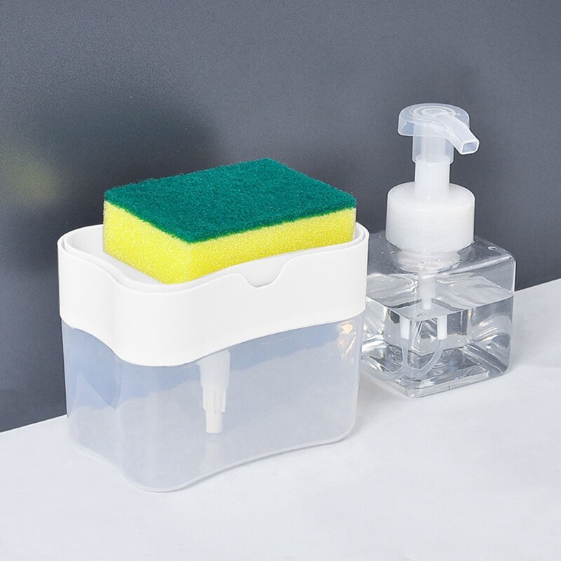 Kitchen Scrubbing Liquid Detergent Dispenser With Sponge Box Press-type Liquid Box Scouring Pad Dishwashing Soap Dispenser
