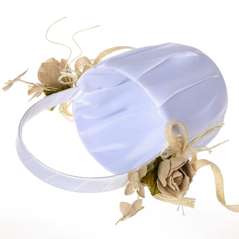 Speciel hvid romantisk blomst pige kurv rosenblade buket holder til bryllup ceremoni fest