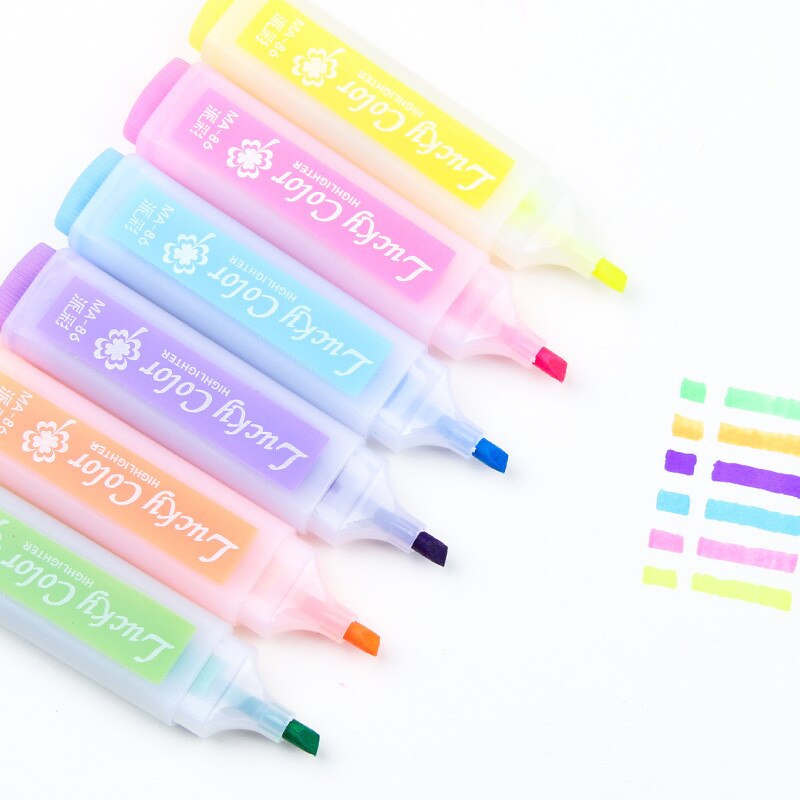 6 stks/set Leuke Kawaii Fluorescerende Highlighter Pen Water Kleur Marker Pen Voor Schilderij Tekening School Briefpapier Xmas