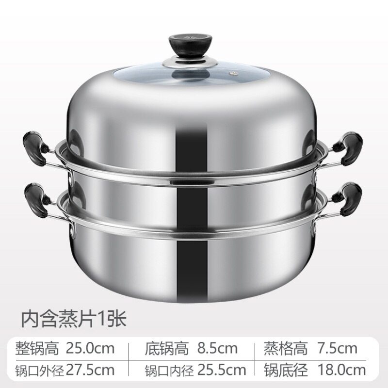 Stainless Steel Steamer Gas Induction Cooker Soup Steamboat Pot 1/2 Toer Steamer Transparent Glass Lid Kitchen Cookware: Layers plastic Ear