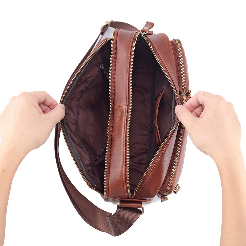 Pi uncle leren retro heren schoudertas aktetas multi-pocket handtas messenger bag