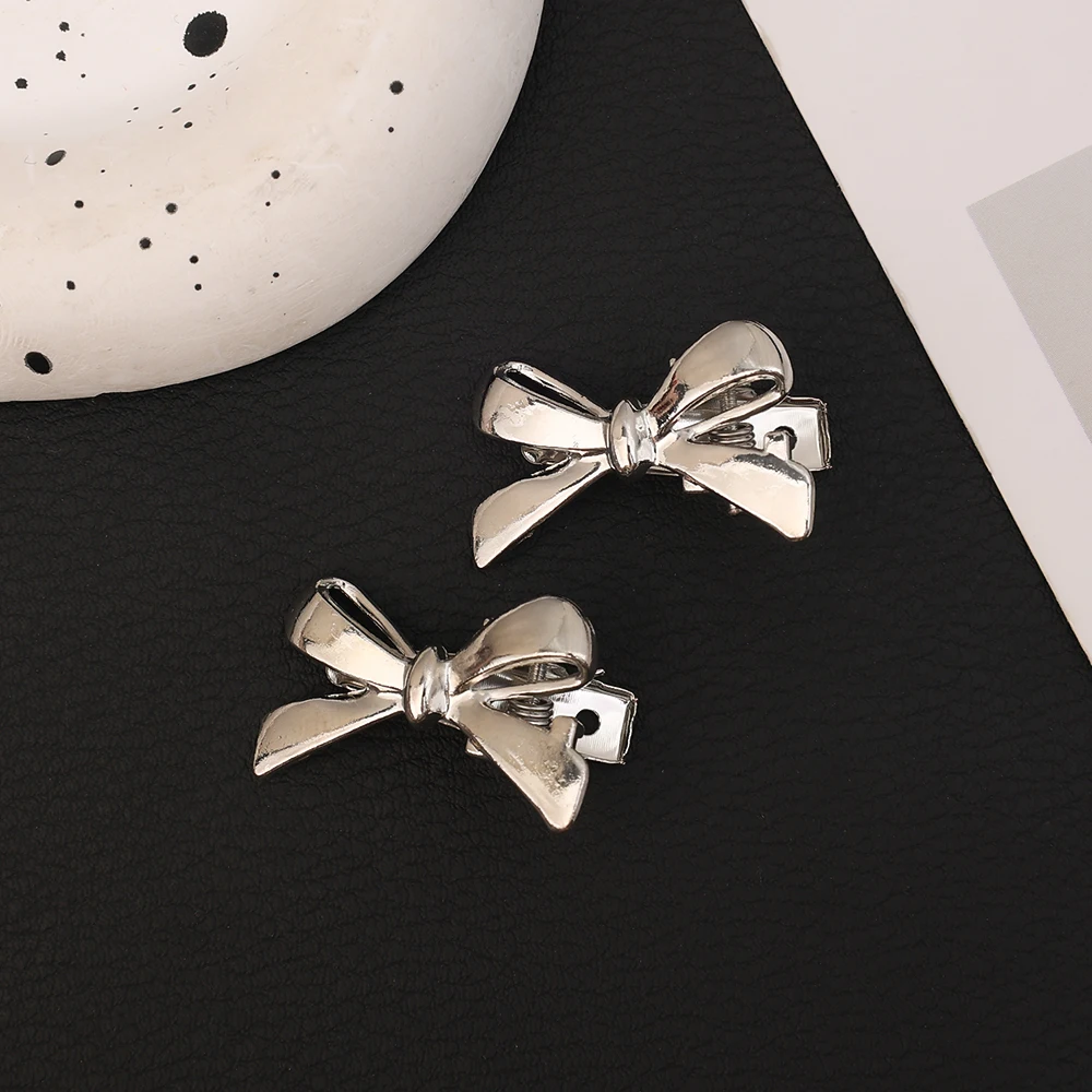 Korean Sweet Cool Y2K Girls PU Bow Hairpin Korean Personality Silver Leather Hair Clip Female Hair Accessories: XS / Yellow