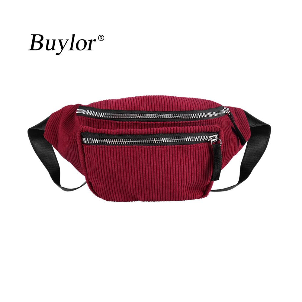 Buylor Riem Tas Vrouwen Corduroy Taille Pack Rits Borst Bag Festival Heuptasje Mode Bum Bag Phone Pouch Reizen: Burgundy