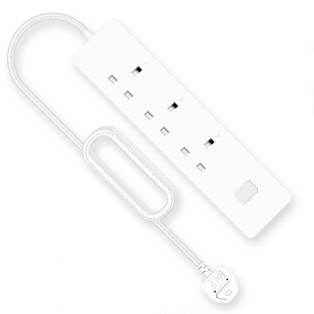 Smart Power Strip - 3 AC Outlets + 2 USB Ports - 1.5m Cable - WiFi Timer Remote & Voice Control for Alexa/Google Home: UK