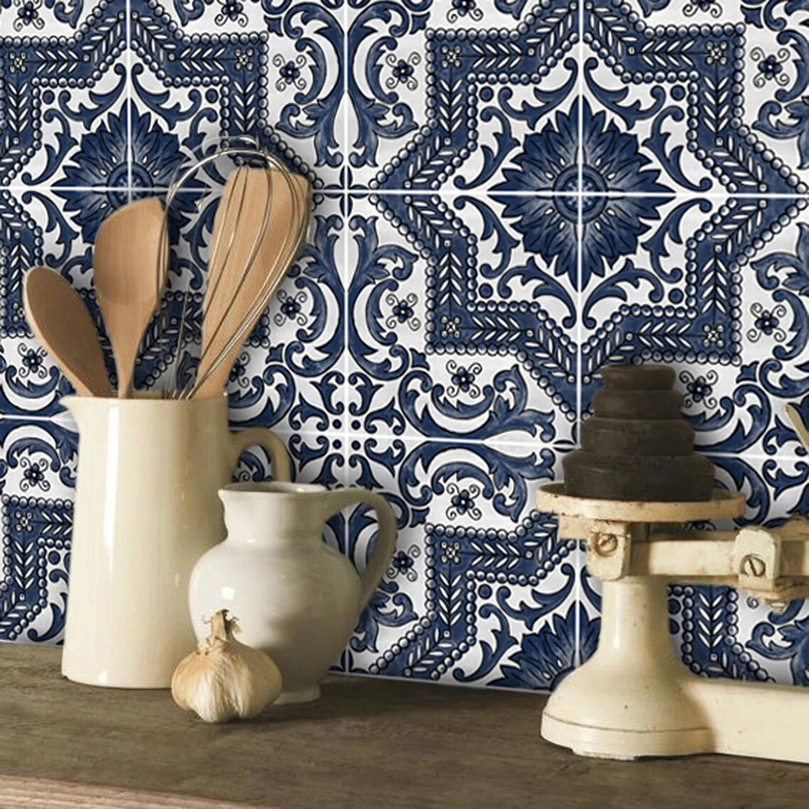 Tile Floor Sticker Kitchen and Bathroom Vinyl Tile Sticker Splash back Removable Vinyl Wall Decal Peel &amp; Stick Wallpaper