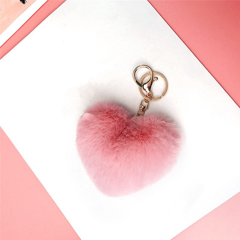 Llaveros para chica juguete de ornamento bebé niños niñas Corazón de amor juguetes de peluche suaves bola de peluche llavero de Metal llaveros para niños juguete para