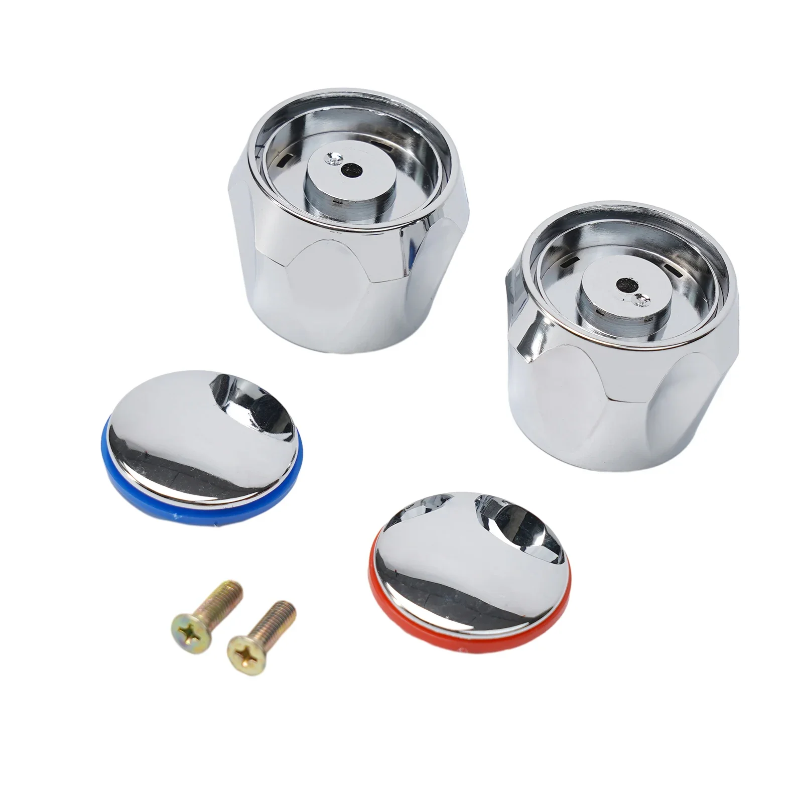 2pcs Faucet Handle Faucet Knob Handle Cold & Tap Top Head Chrome Plated Replacement Set Bathroom Faucet Accessories