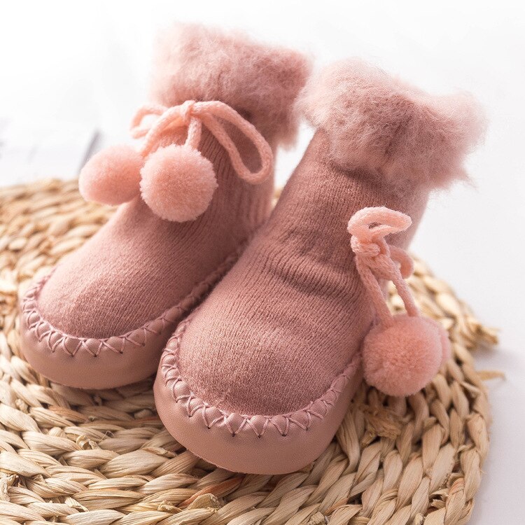 Hiver bébé chaussettes garçon fille Pom Pom chaussettes Chaussure Enfant coton bébé jambières enfants plancher chaussettes anti-dérapant bébé étape chaussettes: 2 / M-13.5CM