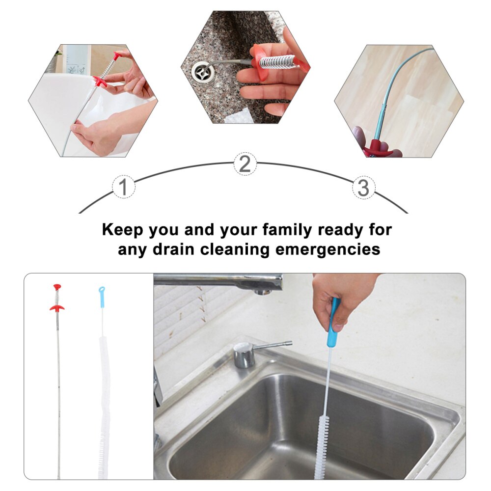 2Pcs Riool Baggeren Apparaat Wastafel Baggeren Gereedschappen Kit Lange Cleaning Strips