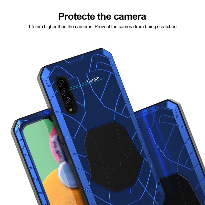For Samsung Galaxy A90 5g Phone Case Hard Aluminum Metal Case Tempered Glass Screen Protector Cover Heavy Duty Protection Cover