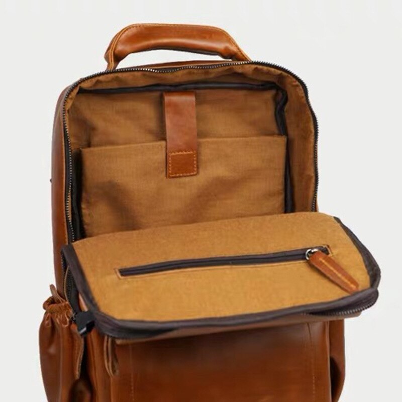 retro pu shoulder bag personality large capacity schoolbag men trend solid color business backpack