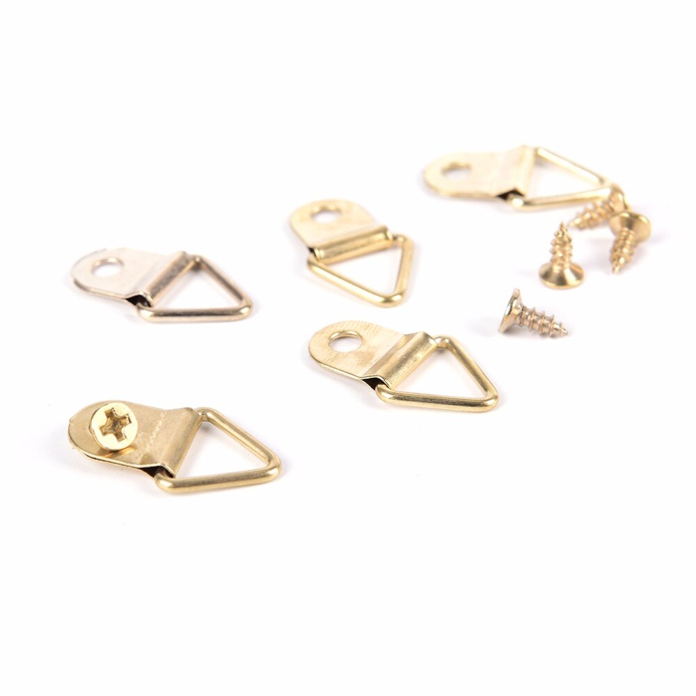 100 stuks/partij gouden fotohangers messing driehoek fotolijst wandmontage hanger haak ring ijzer