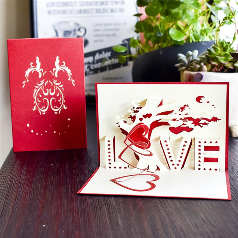 3D Flower Trees Shape Pop-Up Greeting Cards For Valentine's Day Year Mother's Day Happy Birthday Cards Girlfriends