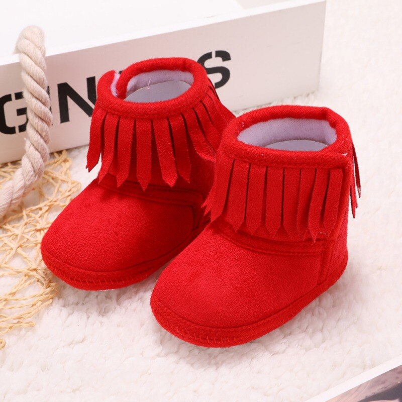 0-18M Baby Meisjes Schoenen Warm Kwasten Pasgeborenen Laarzen Snowboots Peuter Solid Fringe Laarzen Winter Warm schoenen