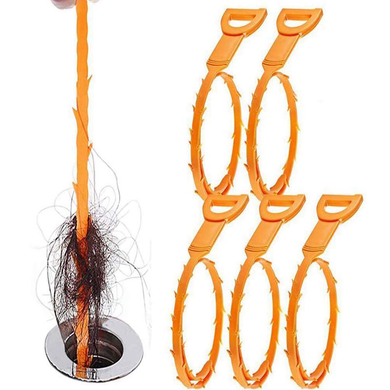 Herramienta de limpieza de drenaje de pelo de serpiente, herramienta de limpieza, gancho de tubería de fregadero de plástico para baño, cocina, baño