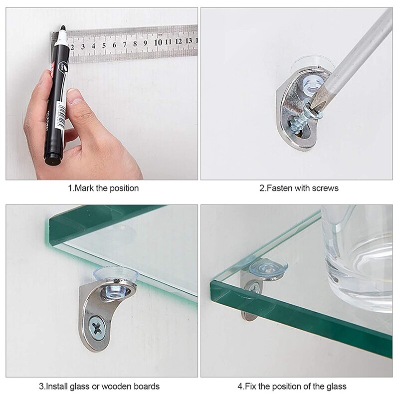 30 Pieces Glass Shelf Bracket with Sucker Glass Shelve Support Right Angle Fixing Brackets for Kitchen Cabinets Cupboard