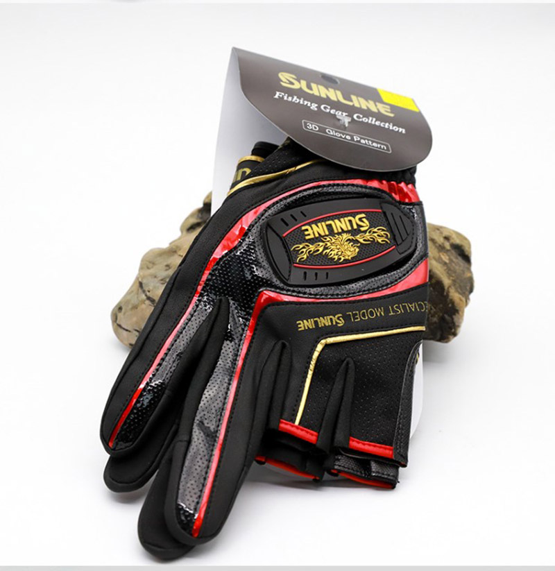 Sunline herr läder halkfria 3/5 halvfinger fiskehandskar sport vandring cykling fiske slitstarka handskar