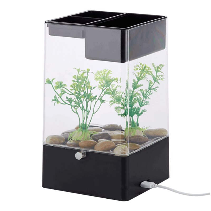 Hongyi lazy mini akryl akvarium skrivebord gennemsigtigt akvarium selvrensende økologisk akvarium