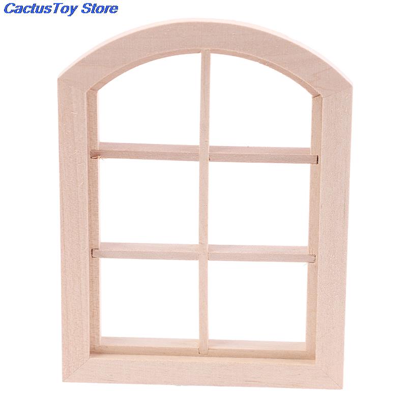 Houten Miniatuur Deel 1:12 Dollhouse Boog Venster Zes Pleinen Hout Simulatie Kamer/Meubels Mypanda