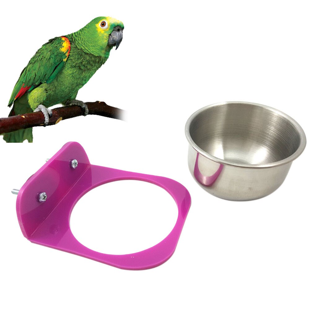 Bebedero de aves para mascotas, práctico y fácil de limpiar, recipiente de alimentación de acero inoxidable, recipiente de comida extraíble, alimentador de loro Universal