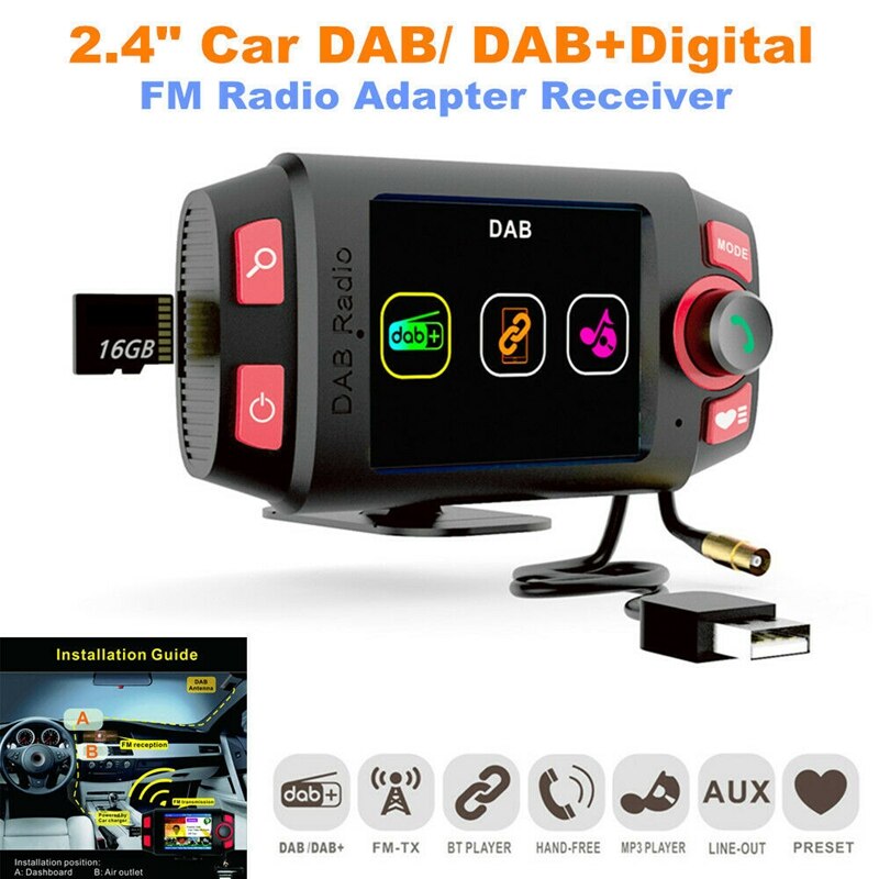 2.4Inch Auto Dab +/Dab Radio Adapter Fm-zender Met Bluetooth Handsfree En Muziek Afspelen Auto kit MP3 Speler