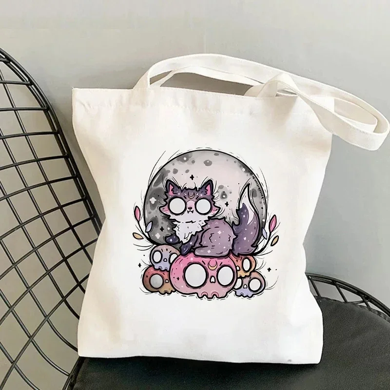 Söt tecknad djuraxelväska för flickor, dinosauriehajkatttryck, handväskor, reseförvaring, damer, ekologiska shoppingkassar i tyg: Himmelsblå