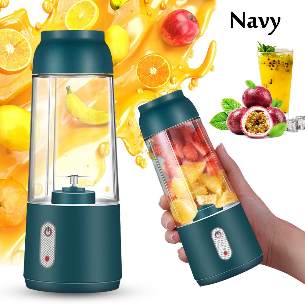 Portable Mini Electric Fruit Juicer Mini Smoothie Maker Blenders Mixer Rechargeable Juicer Bottle Cup For Home Office Outdoor: Navy