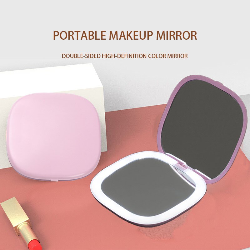 Mini Led Lichtgevende Make-Up Spiegel Ronde Draagbare Vouwen Kleine Spiegel Met Licht Dubbelzijdig Makeup Spiegel