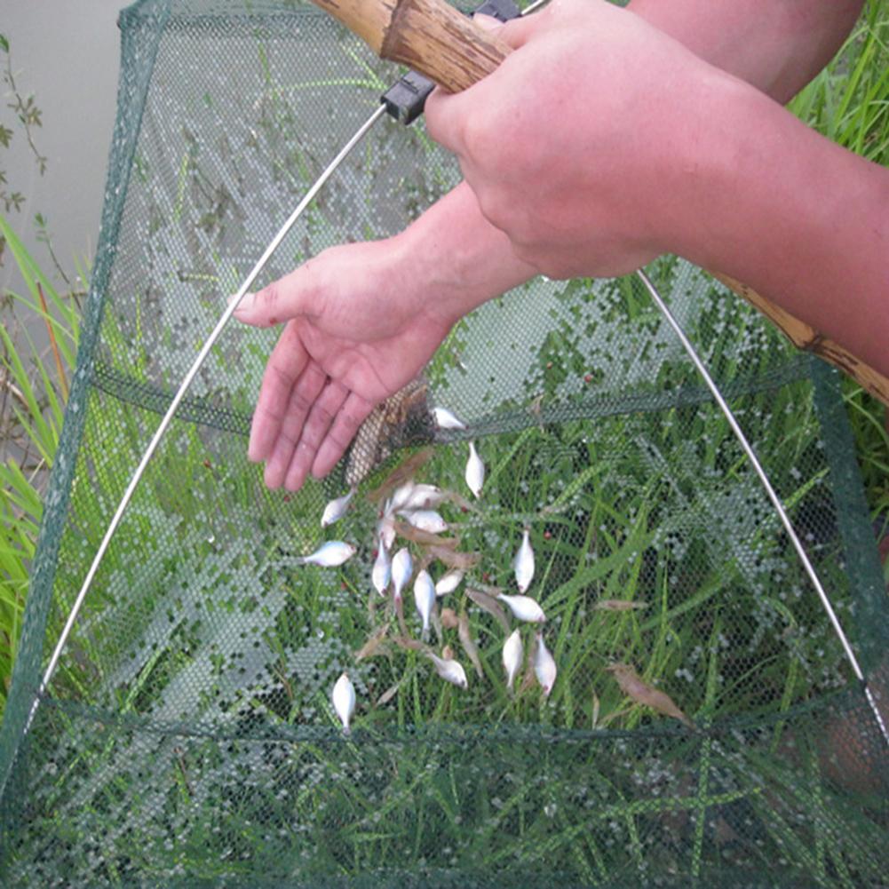 Filet de pêche carré pliable Portable, réseau de poissons, Cage à crevettes, piège à mailles