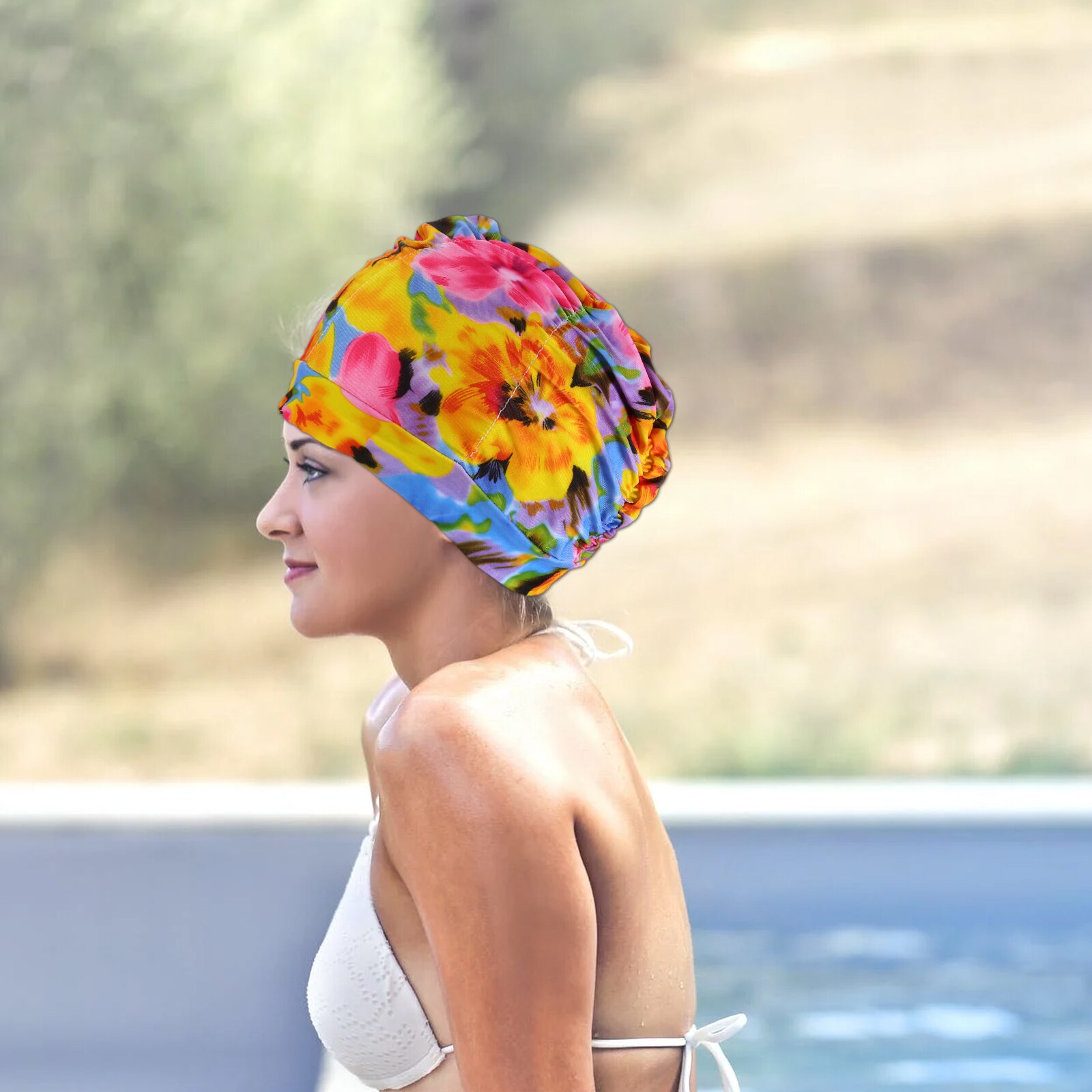 6pcs Flower Pattern Swimming Caps Adults Swim Caps Accessory (Random Pattern)
