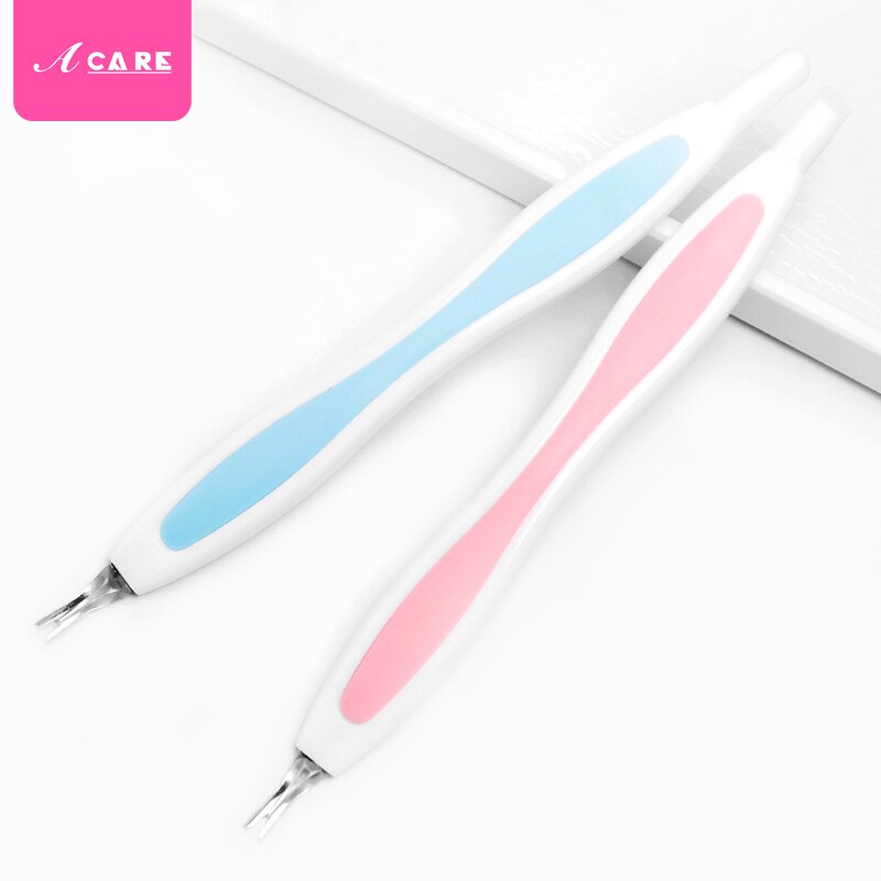 2 pçs empurrador de cutícula rosa macio manicure vara de borracha pressão caneta haste dead skin fork peeling faca trimmer removedor de unhas