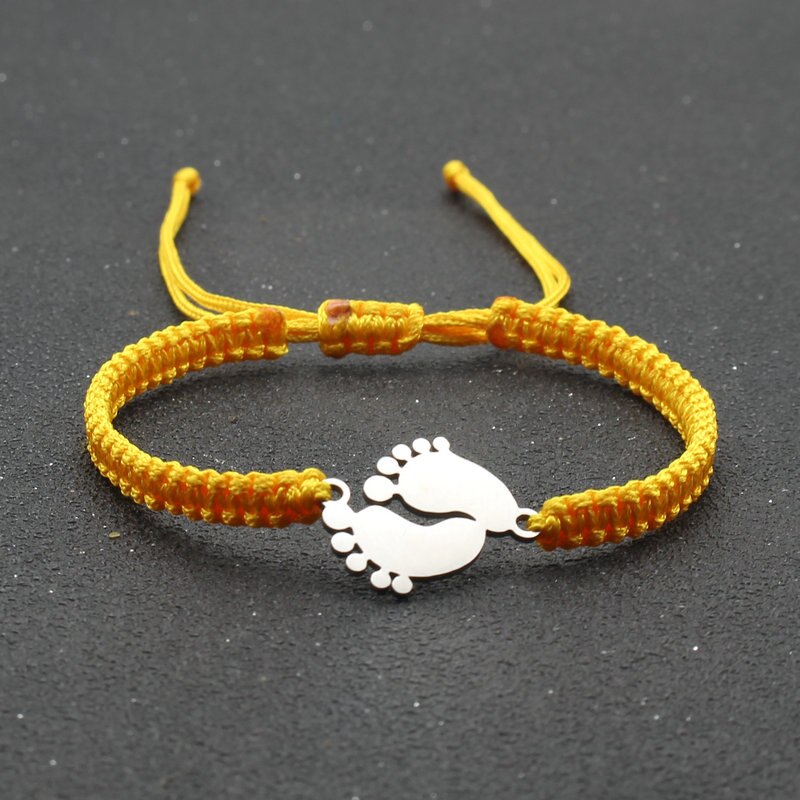Bransoletka amulet ze stali nierdzewnej para urocza mała stopa szczęście czerwona nić plecione bransoletki i Bangles dla kobiet mężczyzn biżuteria mankiet: Yellow