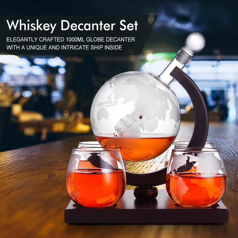 1000ml Whiskey Karaffe Antike Schiff Whiskey Spender Für Schnaps Bourbon Wodka Globus Karaffe Mit Fertig Holz Stehen