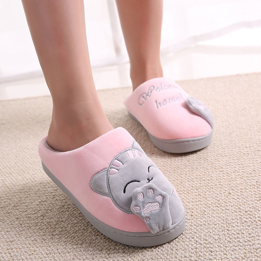 Mujeres Zapatillas de casa de invierno cálido Flip Flop zapatos dibujo de gato para niñas lindo antideslizante en el interior dormitorio zapatos zapatillas: B / 40-41