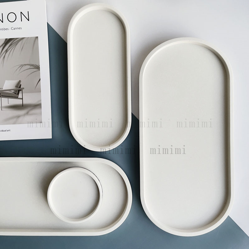 Silicone Oval Tray Mold for Concrete Coaster Jesmonite Mold Concrete Round Tray Mold Candle Tray