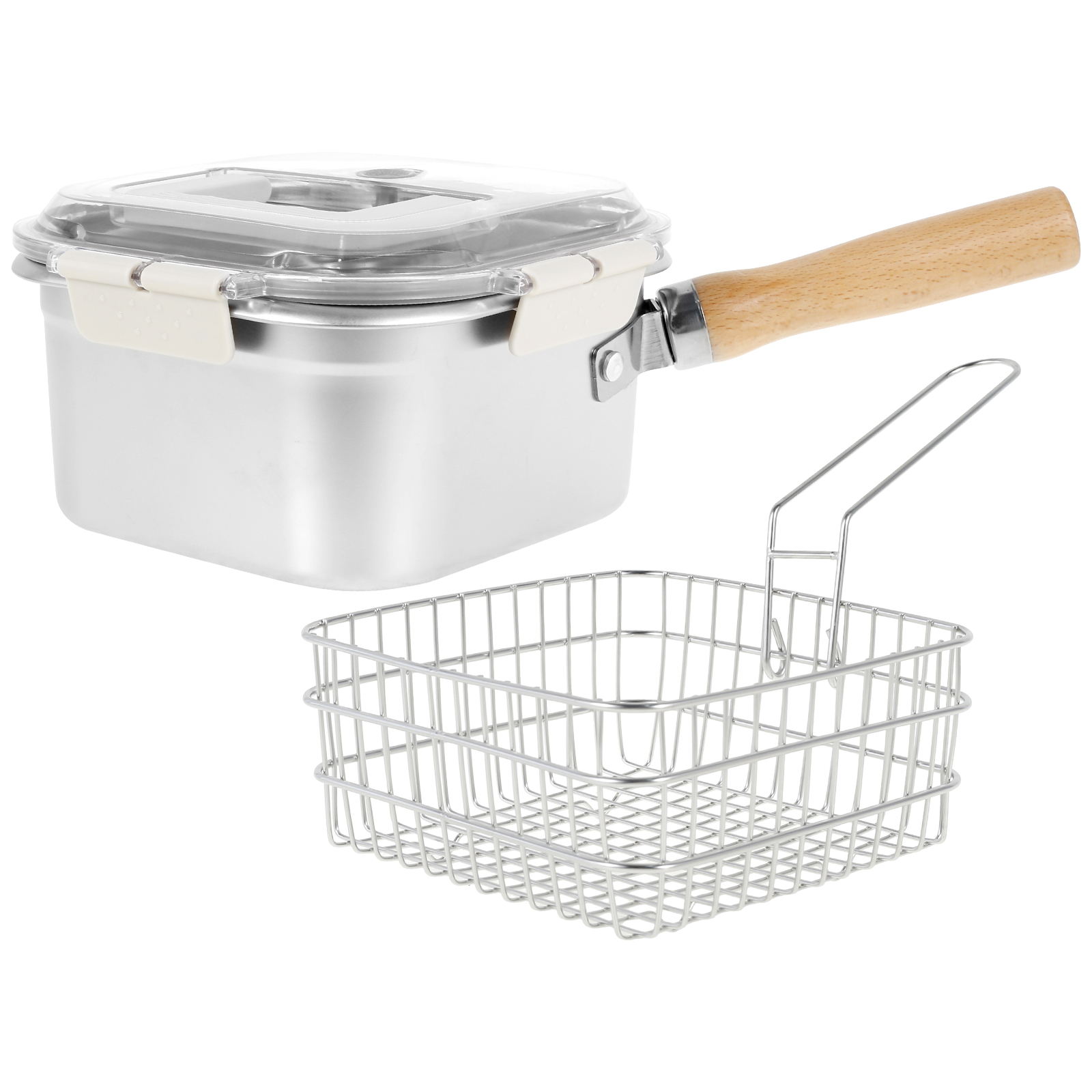 4.5 Litre Deep Fat Fryer w/Basket Strainer, Perfect for Fried Chicken, Shrimp, Chips, Stainless Steel Portable Deep Frying Pan: WHITE