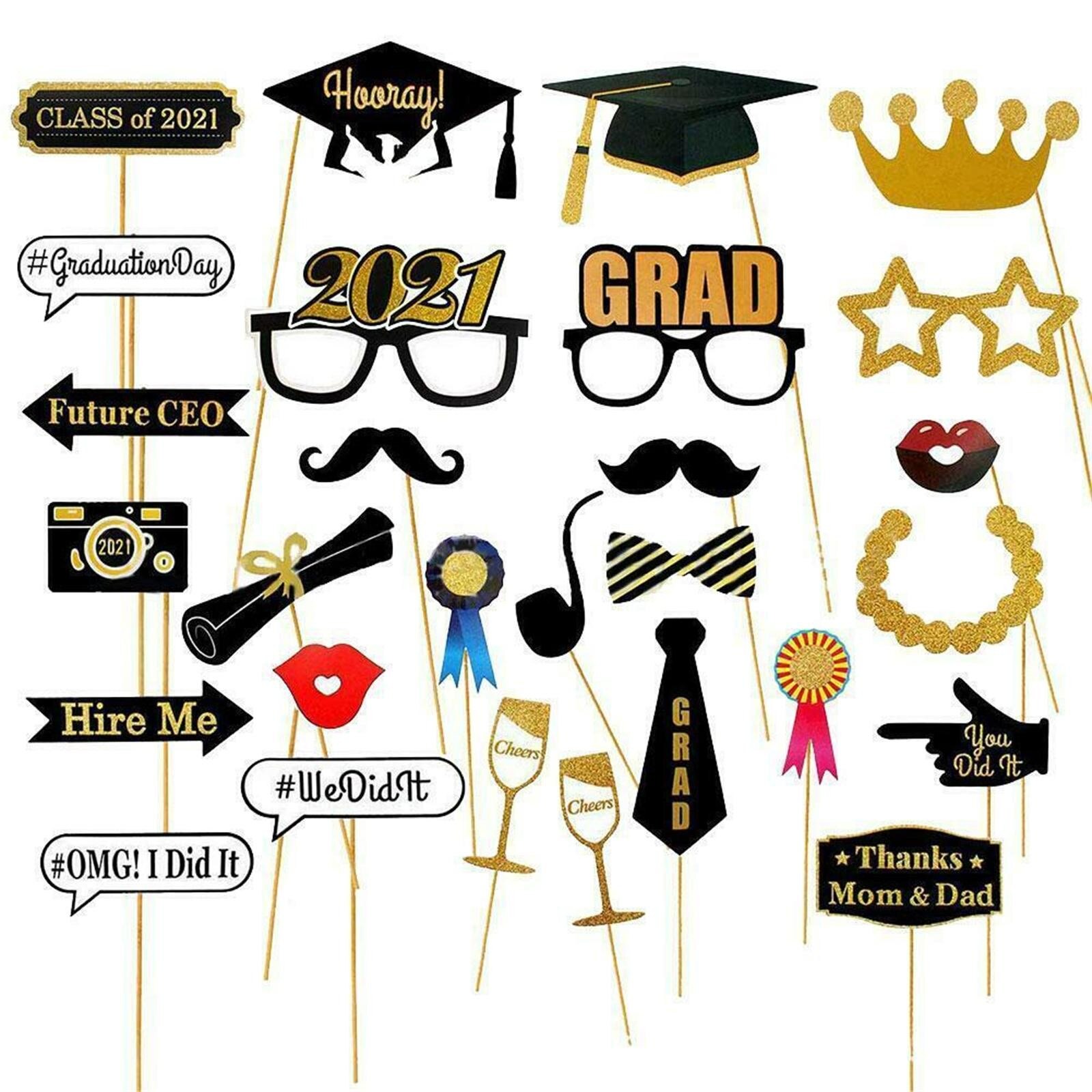 25 #28Pcs Papier Photo Booth Props Afstuderen Partij Decoratie Photobooth Bachelor Cap Grad Congrate Afgestudeerd Levert