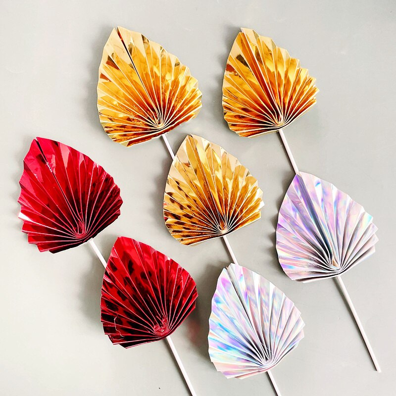 Éventail de décoration de gâteau en papier, chapeau, doré, pliable, pour fête d&#39;anniversaire,