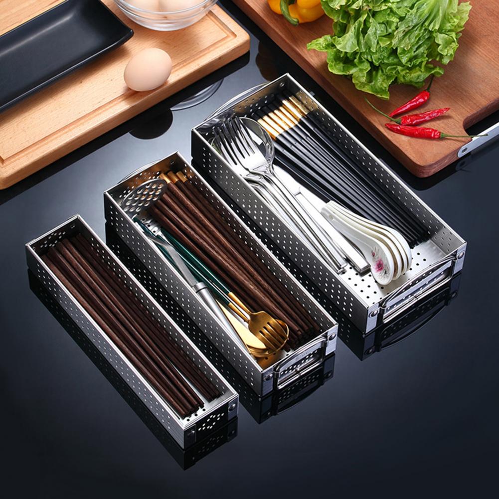 Fork Storage Frame Hollow Out Quick Drainage Metal Stainless Wire Tableware Storage Box Washable Cutlery Storage Basket
