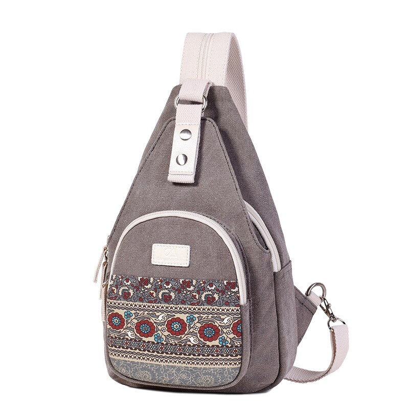 Canvas borsttas unisex casual tas persoonlijkheid etnische retro schoudertas: Grijs