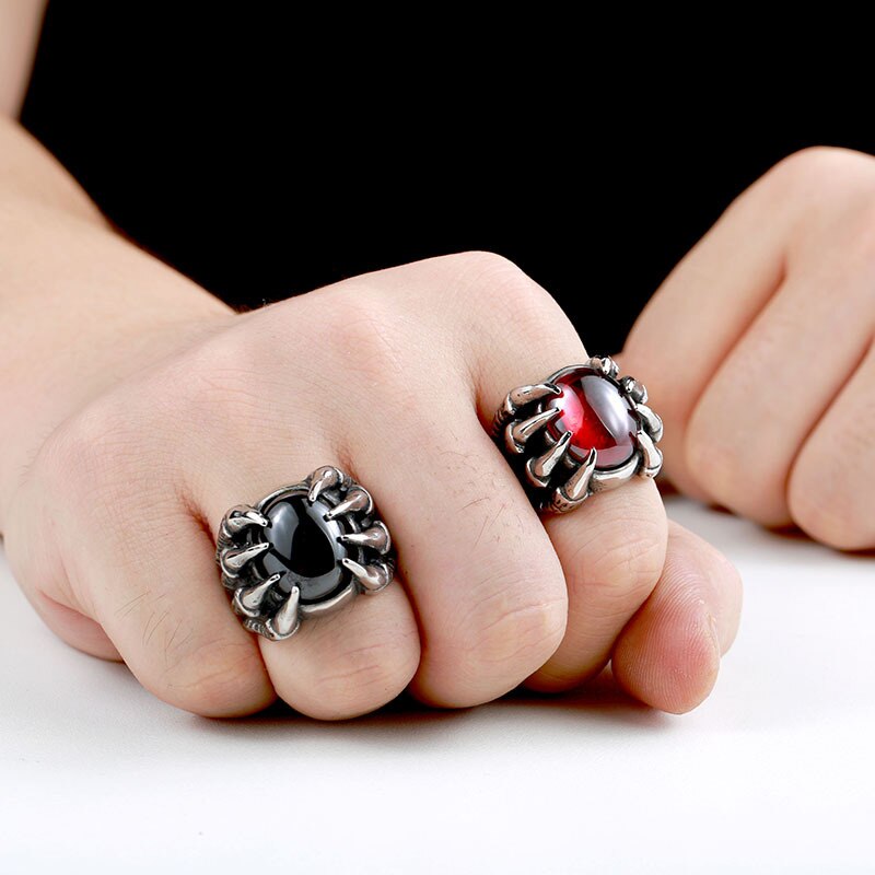 316l store røde cz klo kranium mænd calvarium punk vintage ring gotisk rustfrit stål biker ringe motorcykel smykker