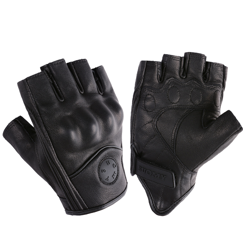Guantes de moto de medio dedo de verano, guantes sin dedos de cuero negro Retro perforados para motocicleta, guantes sin dedos para Motocross, guantes de montar para hombres y mujeres