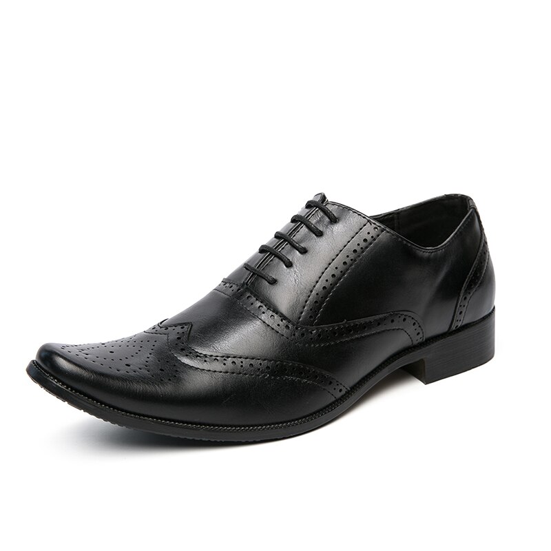 FIXSYS Mens Dress Shoes Pointed-toe Oxford Shoes Leather Brogue Shoes Classic Business Formal Shoes Man Wedding Shoes: Black / 8