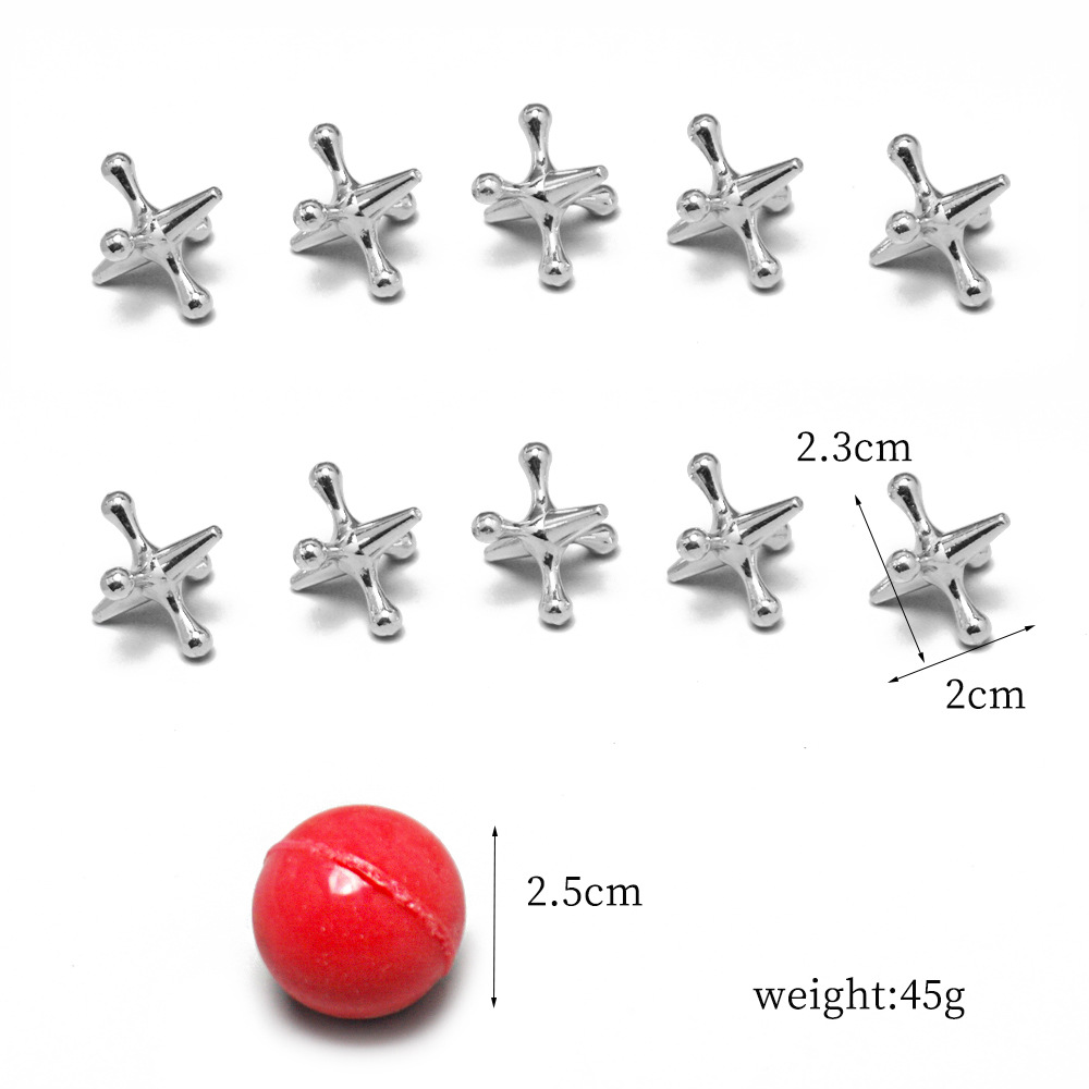 Classic Metal Jacks Set with 1 Balls - 10pc Retro Game, Durable, Enhances Coordination, Ideal for All Ages